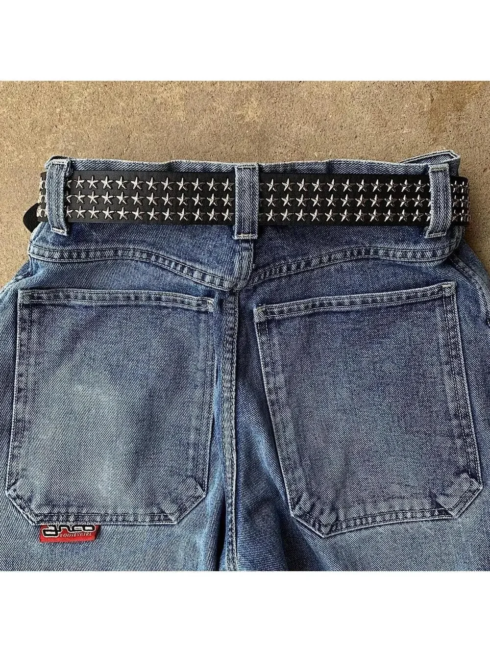 Y2K Black Silver Star Studded Belt